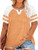 3X Womens Tops Plus Size Oversized V Neck Tshirts Color Block Tee Orange 24W