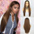 AISI QUEENS Long Straight Brown Wigs for Women Brown Ombre Synthetic Middle Part Fully Heat Resistant Wig for Daily Party Use-30 Inches-