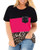 Ritera Plus Size Short Sleeve Shirt for Women Color Block Tunic Leopard Print Tops with Sequin Pocket Tee Crew Neck Blouses Black Pink 2XL