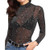 UOFOCO Blouses for Women Sequin Mesh Sheer See-Through Glitter Long Sleeve Shirt Top -Small,Black-