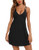 Anjue Short Nightgown for Women Sexy Lingerie Chemise Sleepwear Full Slip Sleeveless Babydoll Lounge Dress V Neck Nighties S-XXL Black