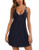 Anjue Short Nightgown for Women Sexy Lingerie Chemise Sleepwear Full Slip Sleeveless Babydoll Lounge Dress V Neck Nighties S-XXL Navy Blue