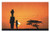 Ambesonne African Doormat, and Mother at Sunset Walking in Savannah Desert Dawn Kenya Nature Image, Decorative Polyester Floor Mat with Non-Skid Backing, 30" X 18", Orange Black