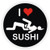 (3 pack) I LOVE SUSHI - Full Color Printed - (size: 2" ROUND color: BLACK/WHITE/RED) - Hard Hat, Helmet, Windows, Walls, Bumpers, Laptop, Lockers, etc.