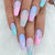 Pikabows Press On Nails Long Coffin Pink Blue Gradient Glitter Fake Nails Acrylic False Nail Tips Kit Glue on Nails for Women 24PCS