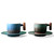 CLASGLAZ 6oz Ceramic Espresso Cup and Saucer Porcelain Tea Cup and Saucer Set with Wooden Handle Cappuccino Cup Demitasse Cup (Blue-Green)