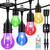 IPStank 48FT Outdoor Patio Lights Color Changing, RGB LED String Lights with 16 E26 Shatterproof Edison Bulbs, Dimmable Patio String Lights for Bistro Backyard Garden, 1 Remote Controllers