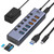 Powered USB Hub with Card Reader, 8-Port USB Data Hub 3*USB 3.1(10Gbps), 3*USB 3.0 Ports,Individual Switches and Type A/C Cables, Aluminum USB Extender Hub for PC,Laptop,Mobile HDD,Flash Drive