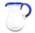 Hand Blown Glass Margarita Pitcher Authentic Mexican Water Serveware Blue Rim and Handle (Cobalt 84 Oz)