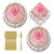 HOME & HOOPLA Ballerina Party Pink & Gold Ballet Dancer Paper Dinner Plates, Lunch Napkins, and Forks (Serves 16)