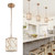 Optimant Lighting Gold Pendant Lighting with Fabric Shade, Modern Cage Hanging Light Fixture for Kitchen Island, Dining Room, Living Room, Entryway, Hallway, and Bedroom
