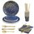 200 Pcs Disposable Tableware Set for 25 Guests Dark Blue and Gold Dot Disposable Paper Birthday Plates Dinnerware Includes Dinner Plates Dessert Plates Forks Knives Spoons Cups Napkins Straws