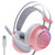 Cosbary Gaming Headset Pink with Mic, 7.1 Headphones with Noise Cancelling Microphone for PC/PS4/PS5/Computer/Laptop, USB Wired Game Headphones with 7.1 Surround Sound, 50mm Driver, LED Backlit