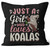 M-Qizi Just a Girl Who Loves Koalas Throw Pillow Cover,Gifts for Koala Lovers,Funny Koala Pillow Case for Sofa Bed Home Bedroom Girls Room Office,18 x 18 Inch,Girls Women Gift