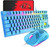 Gaming Keyboard and Mouse Combo,88 Keys Compact Rainbow Backlit Mechanical Feel Keyboard,RGB Backlit 6400 DPI Lightweight Gaming Mouse with Honeycomb Shell for Windows PC Gamers (Blue)