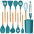Kitchen Utensils Set of 12, E-far Silicone Cooking Utensils with Holder, Non-stick Cookware Friendly & Heat Resistant, Includes Spatula Tong Whisk Ladle Brush Slotted Turner Spoon(Teal Blue)