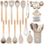 Kitchen Utensils Set QMVESS 35 Pcs Non-Stick Silicone Cooking Utensils Set with Holder Sturdy Insulation Wooden Handle Heat Resistance Silicone Spatula Spoon Kitchen Gadgets Utensils Set (Khaki)