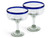 16 oz Hand Blown Mexican Margarita Glasses Set of 2 Mexican Glassware - Cobalt-Blue Rim