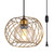 YLONG-ZS Plug in Pendant Light Hanging Lamps Swag Lights with On/Off Switch Wire Caged Hanging Pendant Lamp,Bronze Finish with Amber Glass Inner Shade