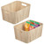 mDesign Wood Print Food Bin Box with Handles - Rustic Basket for Kitchen and Pantry Vegetable and Potato Storage - Perfect for Garlic, Onions, Fruit, and More - 16" Long - 2 Pack - White