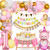 Golray 102pcs Baby Girl First Birthday Decorations 1st Birthday Supplies Pink Gold Balloon Arch Happy Birthday Photo Banner High Chair Banner Crown ONE Cake Topper Onederful Girl 1st Birthday Decor