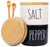 VICUKIE Farmhouse Salt And Pepper Bowls,Stacked Ceramic Salt Cellar With Bamboo Lid, Salt Container With Lid And Spoon, Modern Farmhouse Kitchen Decor, Salt Box, Spice Box(BLACK AND WHITE)