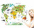 Cartoon Large Kids Educational Animal/Famous Building English Words World Map Peel & Stick Wall Decals Stickers Home Decor Art (World Map)