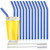 Reusable Glass Straws, Reusable Bent Glass Drinking Straws with 2 Cleaning Brushes, Reusable Straws for Smoothies, Milkshakes, Juice(Blue, 12 Pack)
