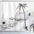 Ambesonne Black and White Shower Curtain, Sea Coast Beach with Palm Tree Boat and Hills Exotic Holiday Vacation, Cloth Fabric Bathroom Decor Set with Hooks, 69" W x 75" L, Black White