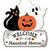 Halloween Decorations Door Hanging Sign, Halloween Welcome Front Door Hanger Wreath Yard Wall Decor Ghost Black Cat Pumpkin Wooden Door Sign for Halloween Party Supplies Home Haunted House Decor