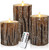 Pine Bark Effect Flameless Candles, Pillar Birch Effect Battery Operated Real Wax Flickering Electric LED Pillar Flameless Candles with Remote Control and Cycling 24 Hours Timer, Pack of 3 (4" 5" 6")