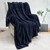 PAVILIA Super Soft Fleece Throw Blanket Navy Blue, Luxury Fuzzy Plush Flannel Throw, Warm Cozy Ribbed Microfiber Blanket for Sofa Couch Bed, Lightweight Striped Blanket, Navy, 50x60