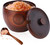 Salt Box Solid Wood Seasonings Storage Container with Spoon and Lid, Kitchen Sugar Bowl Round Spice Cellar for Salt Sugar Pepper