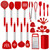 LIANYU 27 PCS Kitchen Utensils Set with Holder, Silicone Cooking Utensils Spatula Set with Stainless Steel Handle, Kitchen Cooking Gadgets Tools for Nonstick Cookware Set, Heat Resistant, Red