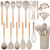 NCUE Kitchen Utensils Set, 26 pcs BPA Free Non-stick Silicone Cooking Kitchen Utensils Set with Holder, Wooden Handle Heat Resistance Silicone Spatula Spoon Kitchen Gadgets Utensils Set (Khaki)