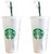 Starbucks 2 Pack Bundle - Reusable Frosted 24 oz Cold Cups with Lid and Green Straw w/ Stopper