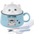 Ramen Bowl with Lid, Cute Cat Instant Ramen Noodle Bowl, 34.5 OZ Cooker with Chopsticks and Spoon, Soup Bowl, Salad Bowl, Cereal Bowl, Pasta Bowls, Dessert Bowls with Handle (Blue)