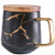 LUCCK Ceramic Coffee Mug with Wooden Lid 14.5 OZ Tea Cup Luxury Gold Inlay Marble Coffee Cups with Lid Mug Gift for Women Wife Girl Grandma (Black)