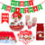 103PCS Christmas Party Supplies Dinnerware Sets Serves 25, Disposable Christmas Decor Tableware Set Paper Plates Cups Napkins Tablecloths Christmas Banner Wine Cover