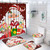 Likiyol 4 Pcs Merry Christmas Shower Curtain Sets with Non-Slip Rugs, Toilet Lid Cover and Bath Mat, Cartoon Santa Claus Shower Curtain with 12 Hooks, Gifts Box Red Candy Cane Bathroom Curtain