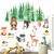 Forest Wall Decals Large Green Pine Tree Wall Stickers Woodland Animal Wall Stickers Peel and Stick Watercolor Cartoon Mushroom Deer Bear Animal Wall Decals for Nursery Bedroom Decor