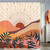 Viajar Boho Shower Curtain, Abstract Mountain Sunset with Leaf Leaves Mid Century Shower Curtain Minimalist Geometric Shower Curtains Boho Terracotta Fabric Shower Curtains Set with Hooks, (72X72)