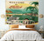 Ambesonne Retro Tapestry Queen Size, Nostalgic Welcome to Cuba Print Classic Car Beach Ocean Palm Trees, Wall Hanging Bedspread Bed Cover Wall Decor, 88" X 88", Green Cream