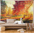 Ambesonne Fall Tapestry King Size, Vibrant Misty Day in Forest Sun Rays Trees Foliage Fallen Leaves Calm View, Wall Hanging Bedspread Bed Cover Wall Decor, 104" X 88", Orange Yellow Green