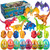 8 Pack Easter Hatching Eggs Dinosaur Toys Filled with Jumbo Deformable Transforming Dinosaur Toys Plastic Surprise Eggs Easter Basket Stuffers Fillers for Easter Eggs Hunt Party Favor Classroom Prize
