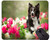Natural Rubber Mouse Pad Printed with White Flower Dog Border Collie - Stitched Edges