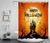 LB Happy Halloween Shower Curtain, Spooky Halloween Night Orange Sky Moon Bats Ghost Tree Shower Curtains, Horror Haunted House Castle Graveyard Pumpkin Bathroom Curtains Set with Hooks, 60X72 Inches