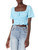 BCBGeneration Women's Square Neck Smock Top, Blue Combo, Medium