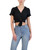 BCBGeneration Women's Short Sleeve Button Down Tie Front Crop Top, Black, Large