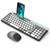 Bluetooth Keyboard and Mouse Wireless,Multi-Device Rechargeable Keyboard and Mouse Combo with Phone Holder (BT 5.0+3.0+2.4GHz) Quiet Ergonomic Compatible with Mac/Windows/iOS/Android (Grey and White)